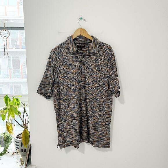 Johnston & Murphy Men's Blue & Yellow Print Short Sleeve Polo Top Size XL - Picture 1 of 5